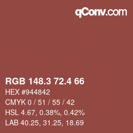 カラーコード: RGB 148.3 72.4 66 | qconv.com