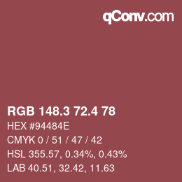 カラーコード: RGB 148.3 72.4 78 | qconv.com