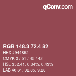 カラーコード: RGB 148.3 72.4 82 | qconv.com