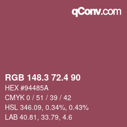 カラーコード: RGB 148.3 72.4 90 | qconv.com