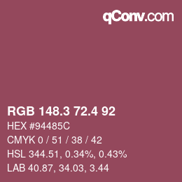 カラーコード: RGB 148.3 72.4 92 | qconv.com