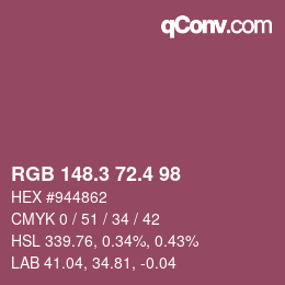 カラーコード: RGB 148.3 72.4 98 | qconv.com