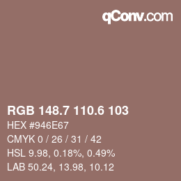 カラーコード: RGB 148.7 110.6 103 | qconv.com