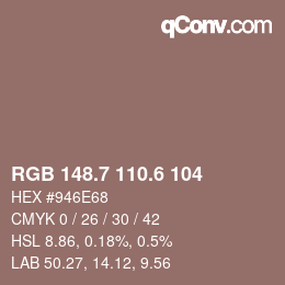 カラーコード: RGB 148.7 110.6 104 | qconv.com