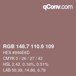 カラーコード: RGB 148.7 110.6 109 | qconv.com