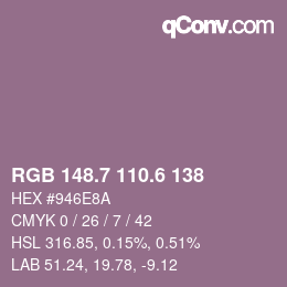 カラーコード: RGB 148.7 110.6 138 | qconv.com
