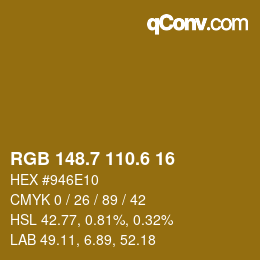 カラーコード: RGB 148.7 110.6 16 | qconv.com