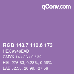 カラーコード: RGB 148.7 110.6 173 | qconv.com