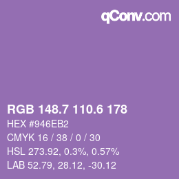 カラーコード: RGB 148.7 110.6 178 | qconv.com