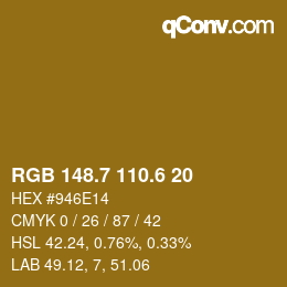カラーコード: RGB 148.7 110.6 20 | qconv.com