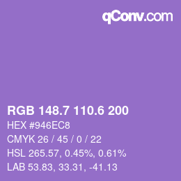 颜色代码: RGB 148.7 110.6 200 | qconv.com