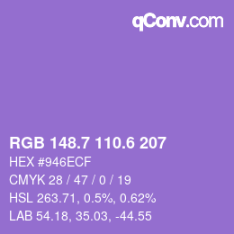 カラーコード: RGB 148.7 110.6 207 | qconv.com