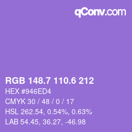 カラーコード: RGB 148.7 110.6 212 | qconv.com