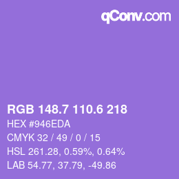 カラーコード: RGB 148.7 110.6 218 | qconv.com