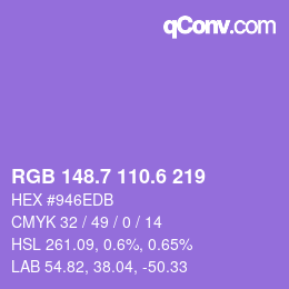 カラーコード: RGB 148.7 110.6 219 | qconv.com