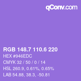 カラーコード: RGB 148.7 110.6 220 | qconv.com
