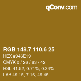 カラーコード: RGB 148.7 110.6 25 | qconv.com