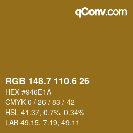 カラーコード: RGB 148.7 110.6 26 | qconv.com