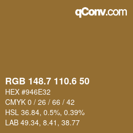 カラーコード: RGB 148.7 110.6 50 | qconv.com