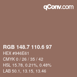 カラーコード: RGB 148.7 110.6 97 | qconv.com