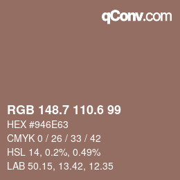 カラーコード: RGB 148.7 110.6 99 | qconv.com