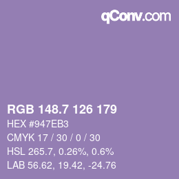 カラーコード: RGB 148.7 126 179 | qconv.com