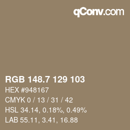 カラーコード: RGB 148.7 129 103 | qconv.com