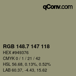 カラーコード: RGB 148.7 147 118 | qconv.com
