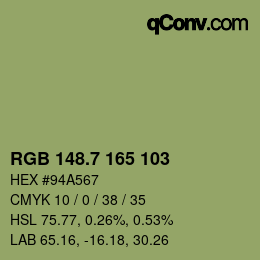 カラーコード: RGB 148.7 165 103 | qconv.com