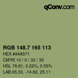 カラーコード: RGB 148.7 165 113 | qconv.com