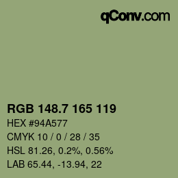 カラーコード: RGB 148.7 165 119 | qconv.com