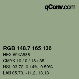 カラーコード: RGB 148.7 165 136 | qconv.com