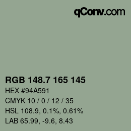 カラーコード: RGB 148.7 165 145 | qconv.com
