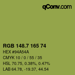 カラーコード: RGB 148.7 165 74 | qconv.com