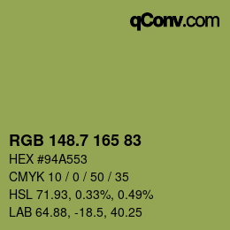 カラーコード: RGB 148.7 165 83 | qconv.com