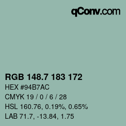 カラーコード: RGB 148.7 183 172 | qconv.com