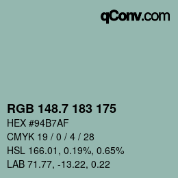 カラーコード: RGB 148.7 183 175 | qconv.com