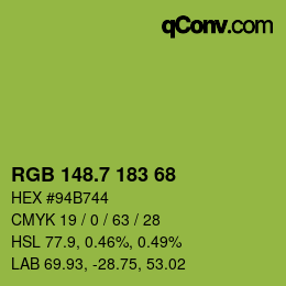 カラーコード: RGB 148.7 183 68 | qconv.com