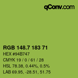 カラーコード: RGB 148.7 183 71 | qconv.com
