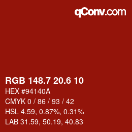 カラーコード: RGB 148.7 20.6 10 | qconv.com