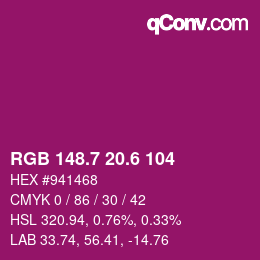 カラーコード: RGB 148.7 20.6 104 | qconv.com