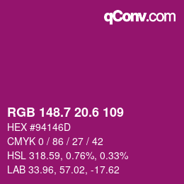 カラーコード: RGB 148.7 20.6 109 | qconv.com