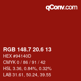 カラーコード: RGB 148.7 20.6 13 | qconv.com