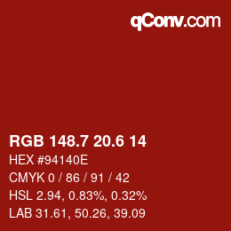 カラーコード: RGB 148.7 20.6 14 | qconv.com