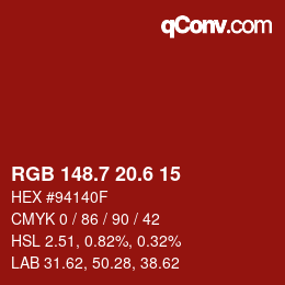 カラーコード: RGB 148.7 20.6 15 | qconv.com
