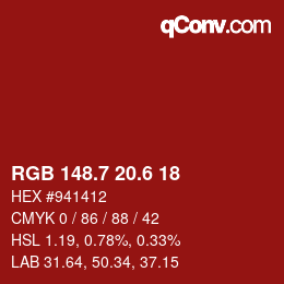 カラーコード: RGB 148.7 20.6 18 | qconv.com