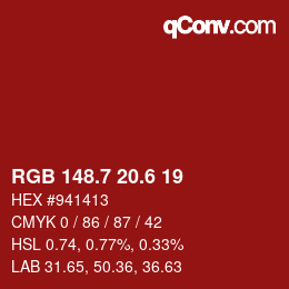 カラーコード: RGB 148.7 20.6 19 | qconv.com