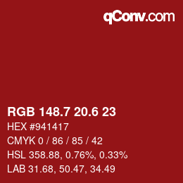 カラーコード: RGB 148.7 20.6 23 | qconv.com