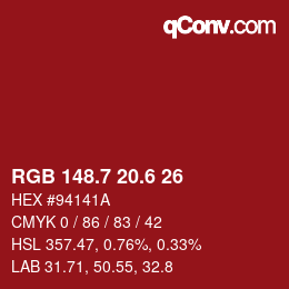 カラーコード: RGB 148.7 20.6 26 | qconv.com