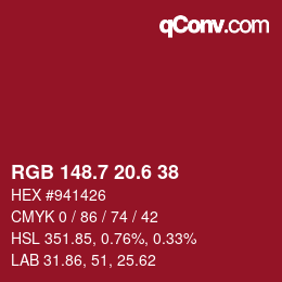 カラーコード: RGB 148.7 20.6 38 | qconv.com